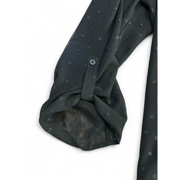 Maurices Women's Black Sparkly Blouse Sheer Roll Up Sleeves V- Neckline Large - Picture 2 of 7